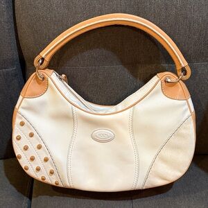 Tod's Vintage Elegant Cream and Tan Shoulder Bag